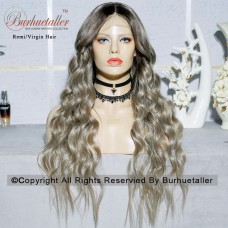 4 wig type Opational  3T Ombre  Ash Blonde Long Loose Wavy Human Hair Wigs